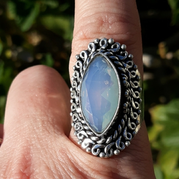 New Unique Milky Opal Opalite 925 Silver Ring. - Picture 6 of 8